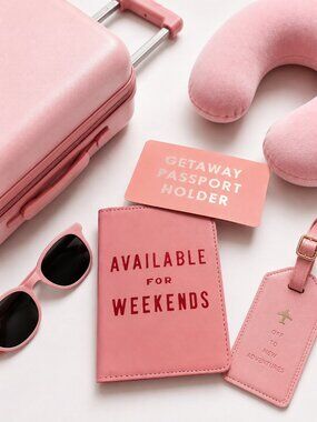 NWT Ban.do Available for Weekends Pink Passport Holder Cover Vegan Leather